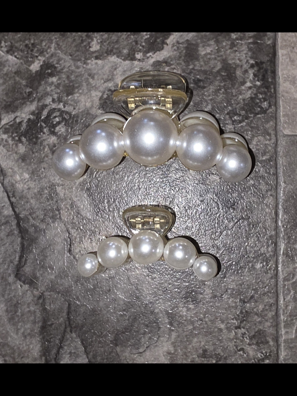 2pc Faux Pearl Accent Translucent Hair Claws - White Faux Pearls BNIB